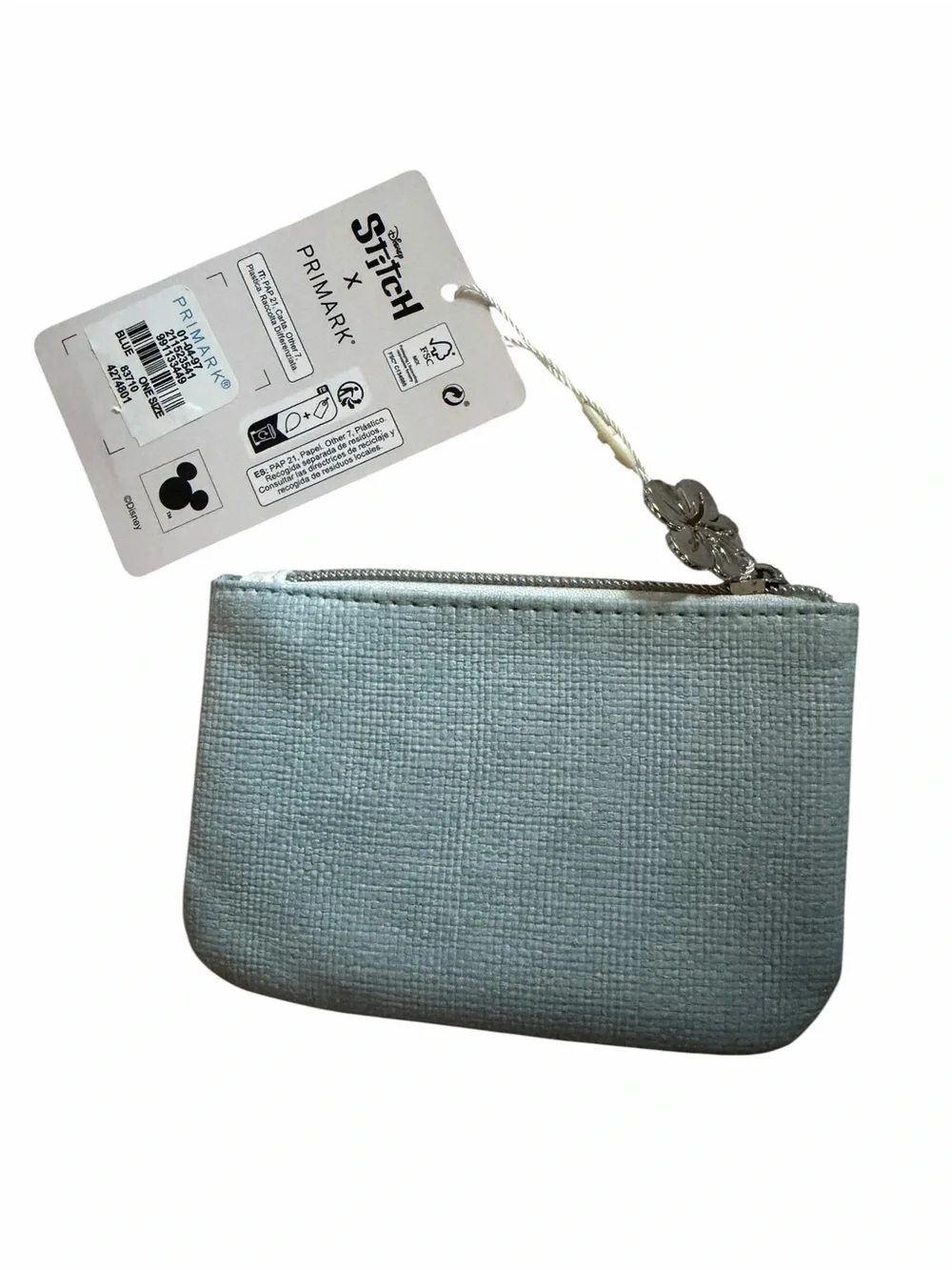 Primark Stitch Zip Pouch in Light Blue with Pink Accents